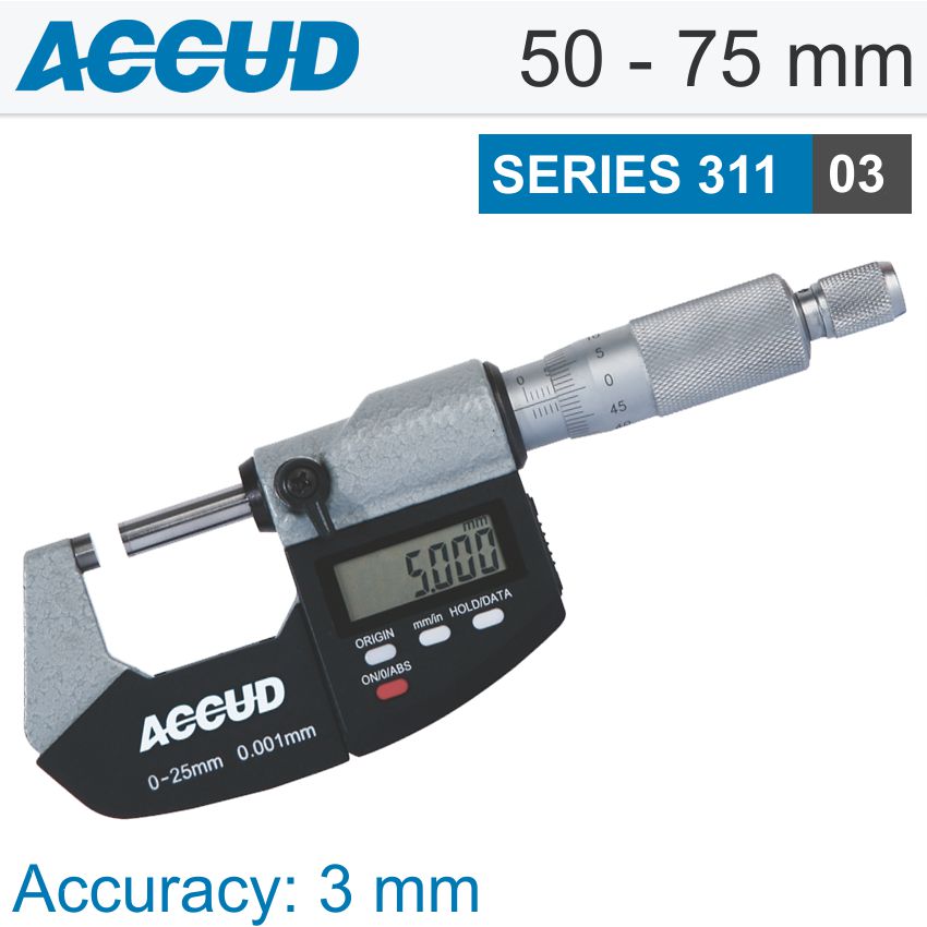 Accud Metric Digital Outside Micrometer 50-75M