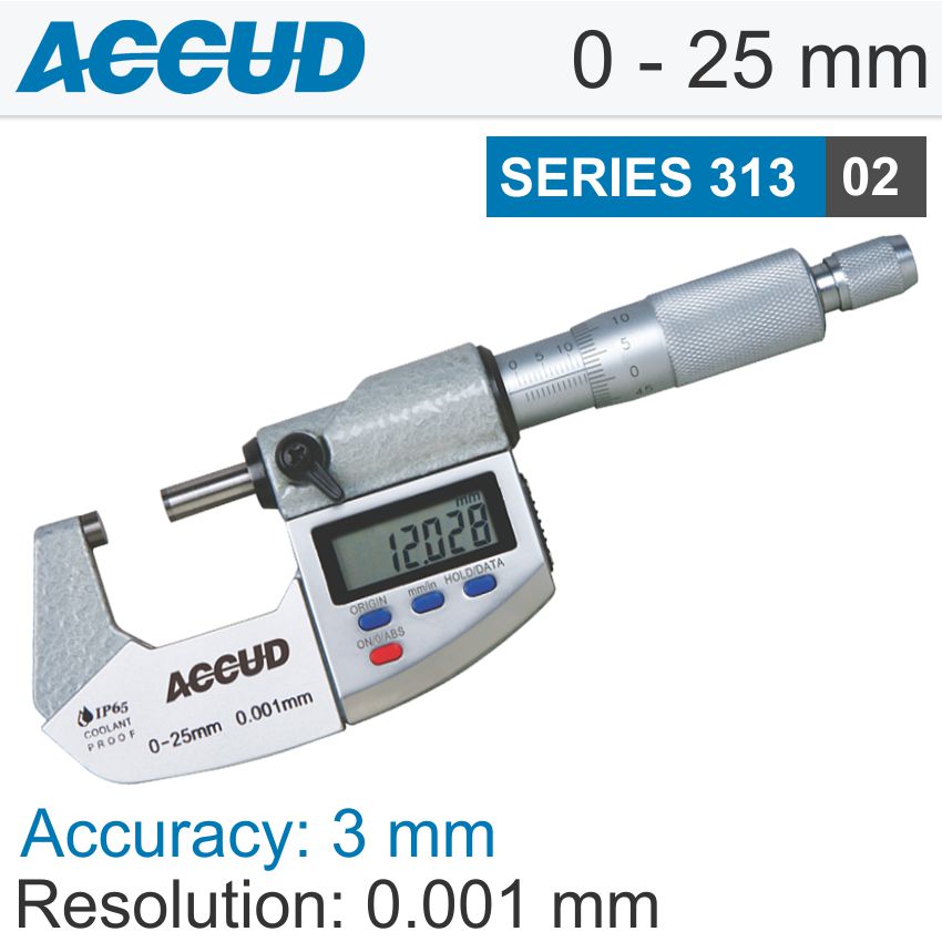 Accud Dig. Outside Micrometer 25Mm 0.003Mm Acc Ip65. 0.001Mm Res.