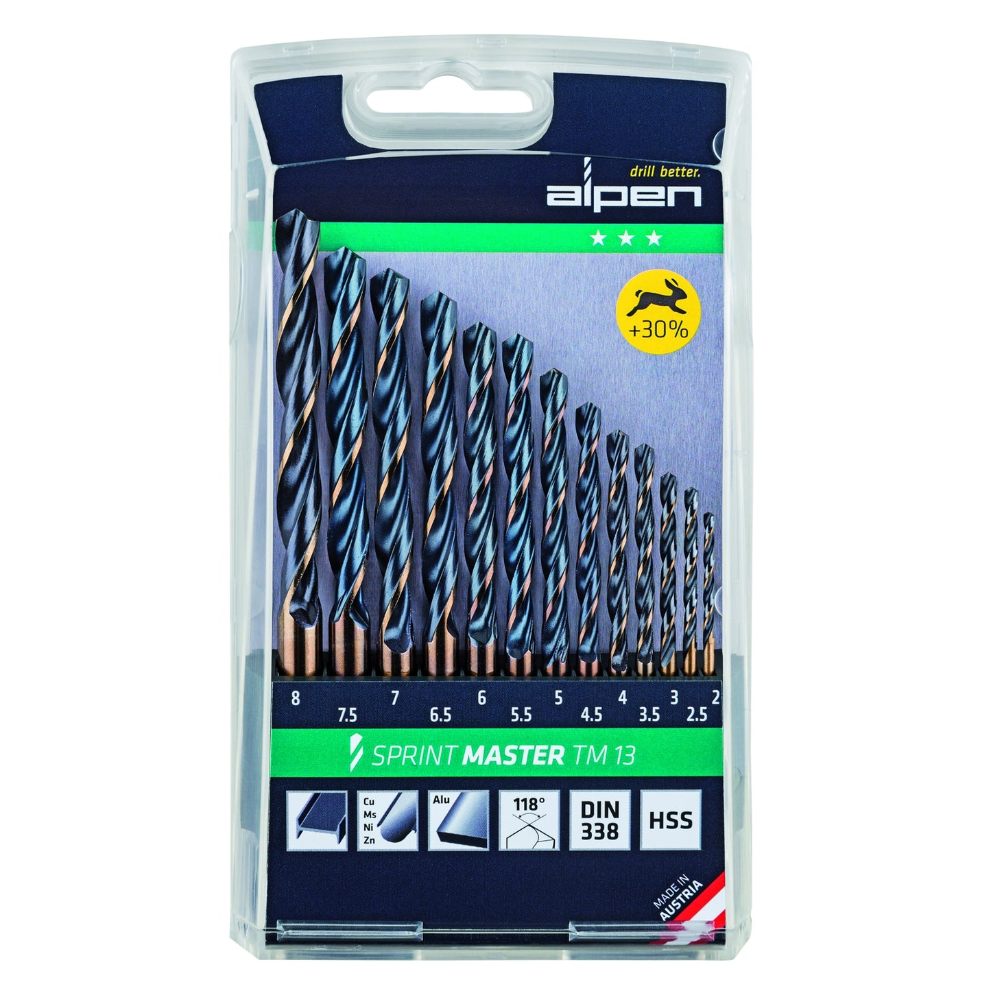 Alpen Hss Sprint Master Drill Bit Set 13 Piece 2-8Mm X 0.5 Tm13