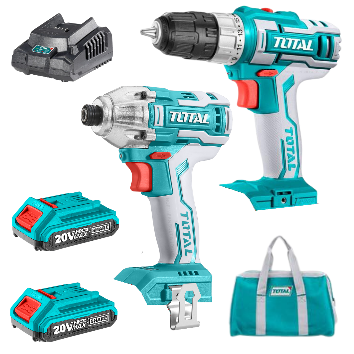 Total Cordless Drill and Impact Driver Combo Kit TCKLI2006