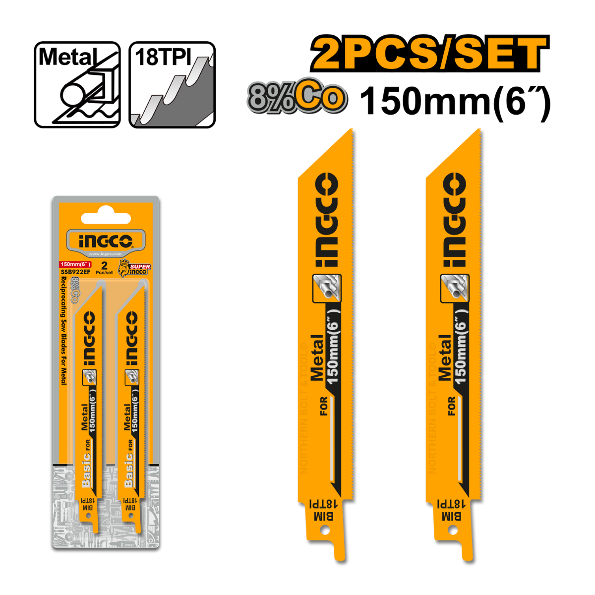 Ingco Reciprocating saw blades for Metal 2pcs/set SSB922EF