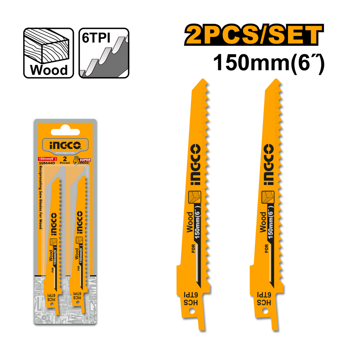 Ingco Reciprocating saw blades for Wood 2pcs/set SSB644D