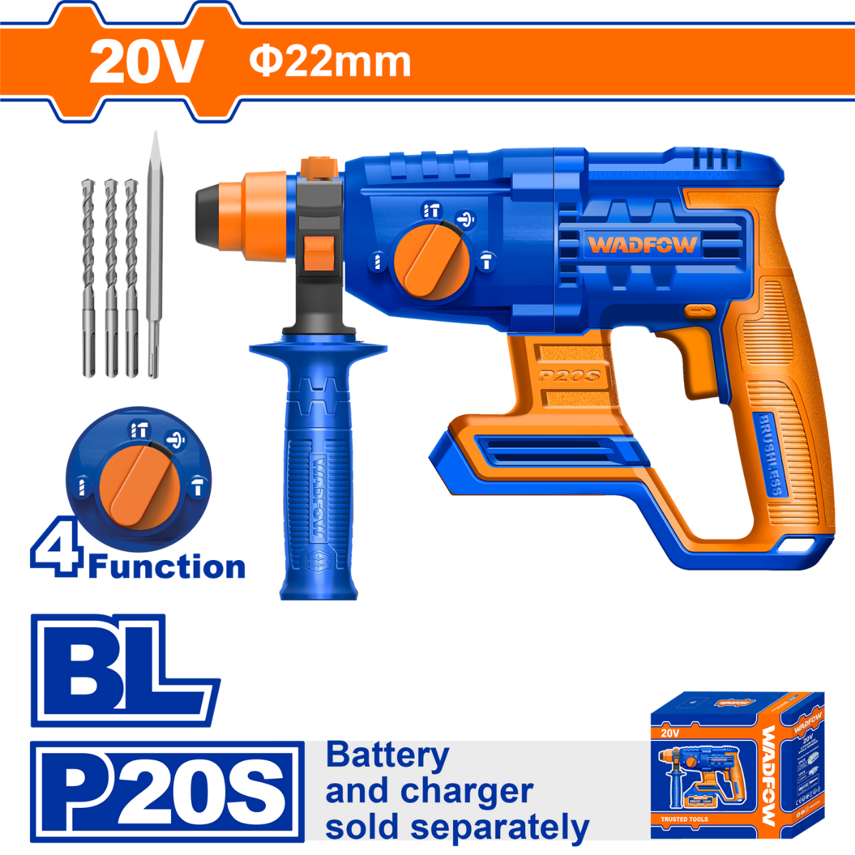 Wadfow Cordless Rotary Hammer Drill Brushless 20V WLM15220