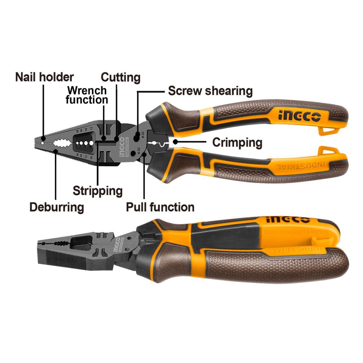 Ingco 8-in-1 Multi-Function Combination Pliers 200mm HMFCP28200