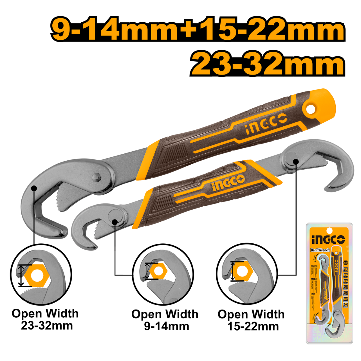 Ingco Bent Wrench Set 2pcs (9-32mm) HBWS09328