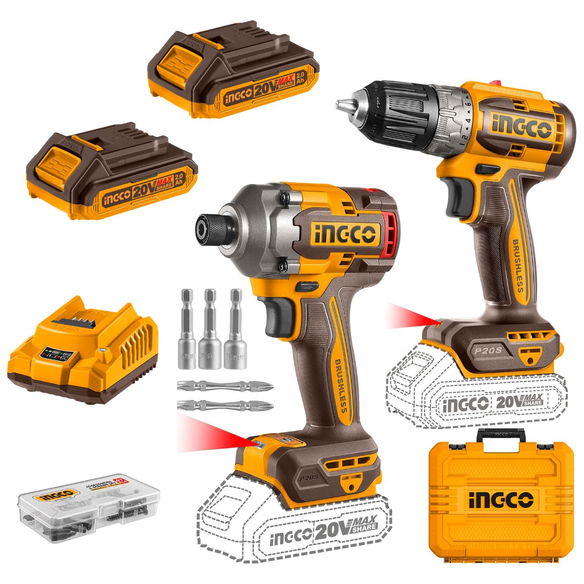 Ingco Cordless Drill and Impact Driver Kit CKLI20272