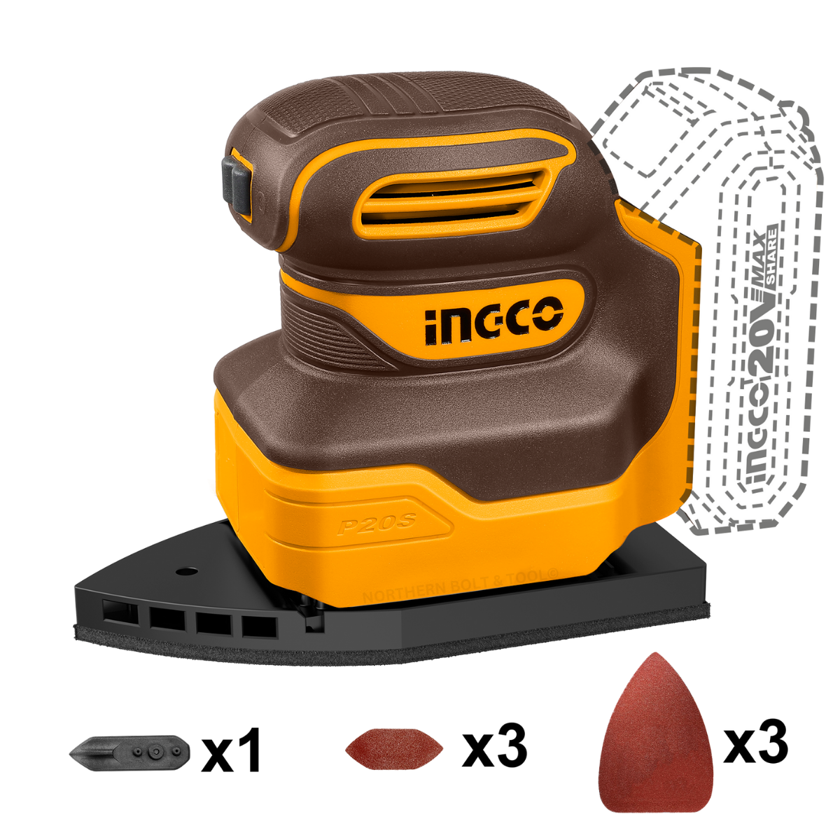 Ingco Cordless Palm Sander (Mouse/Delta Sander) 20V