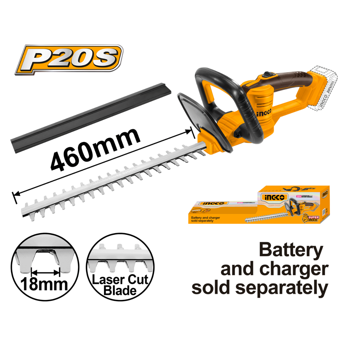 Ingco Cordelss Hedge Trimmer 20V (Battery And Charger Not Included) CHTLI20018