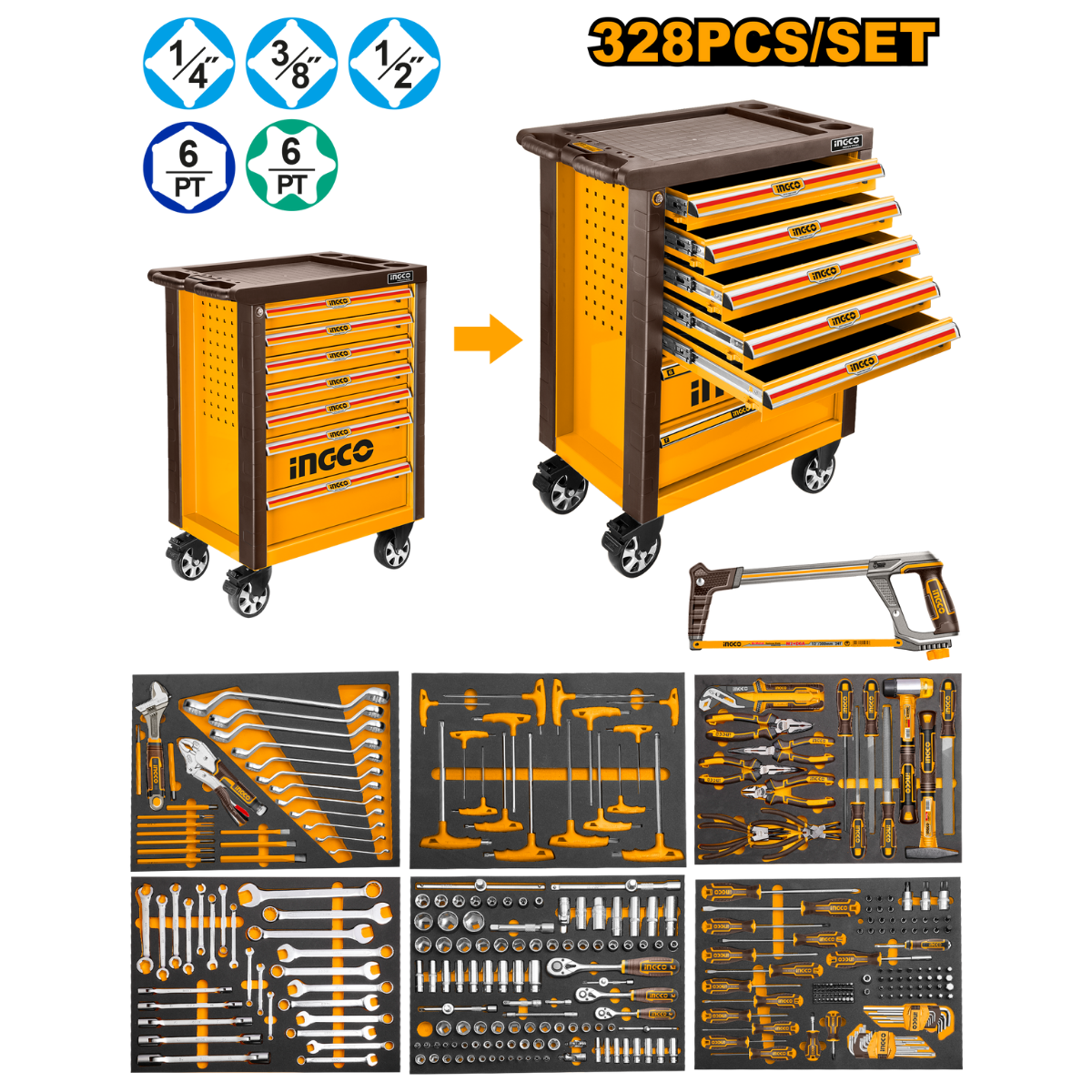 Ingco Tool Chest Set 328 pcs HTCS273281