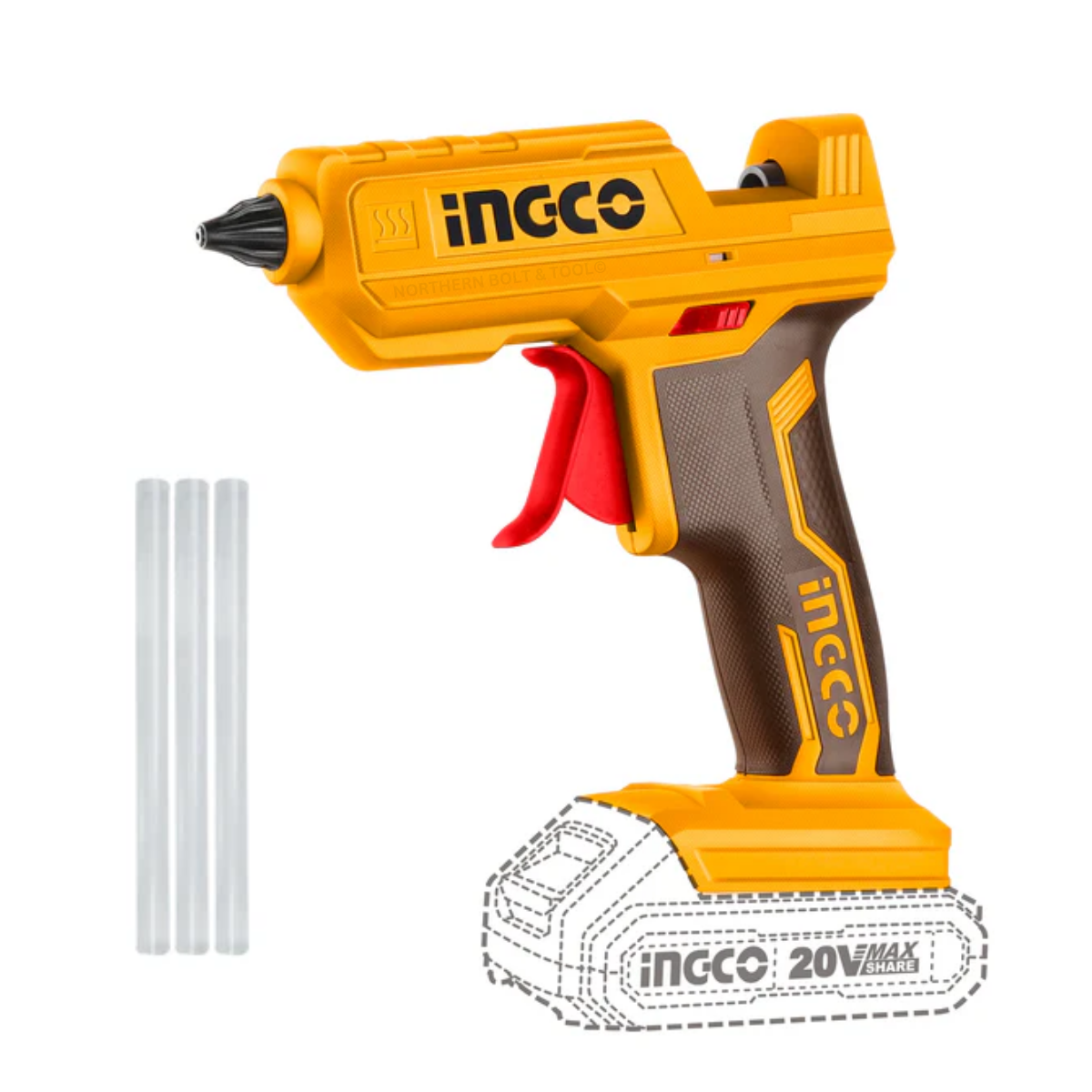 Ingco Cordless Glue Gun 20V With 3 Glue Sticks CGGLI2001