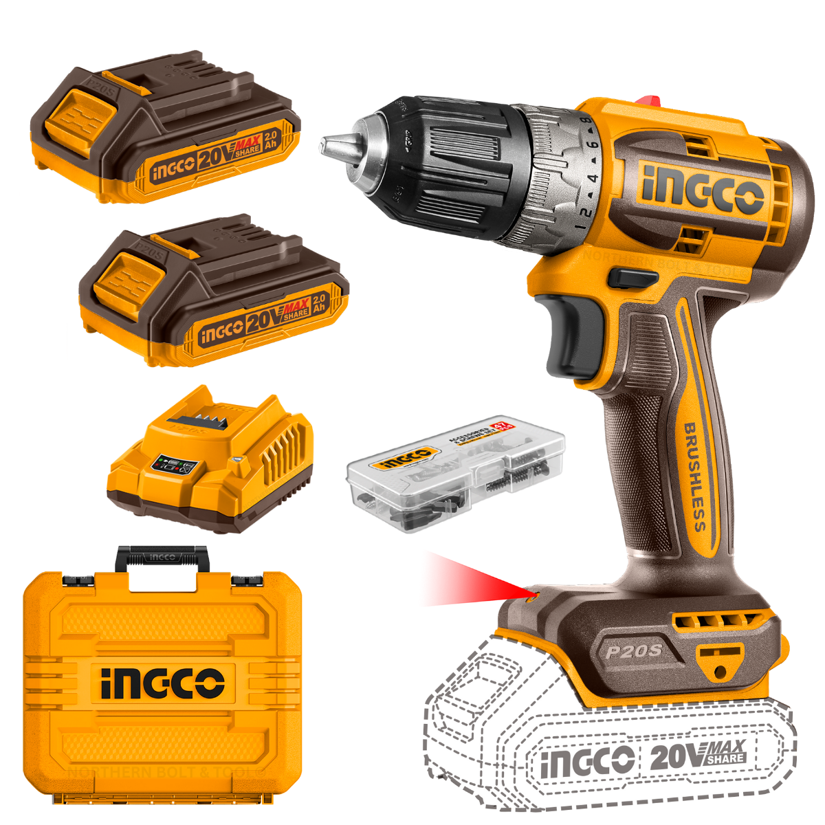 Ingco Cordless Drill 52Nm 20V Kit CDLI20453