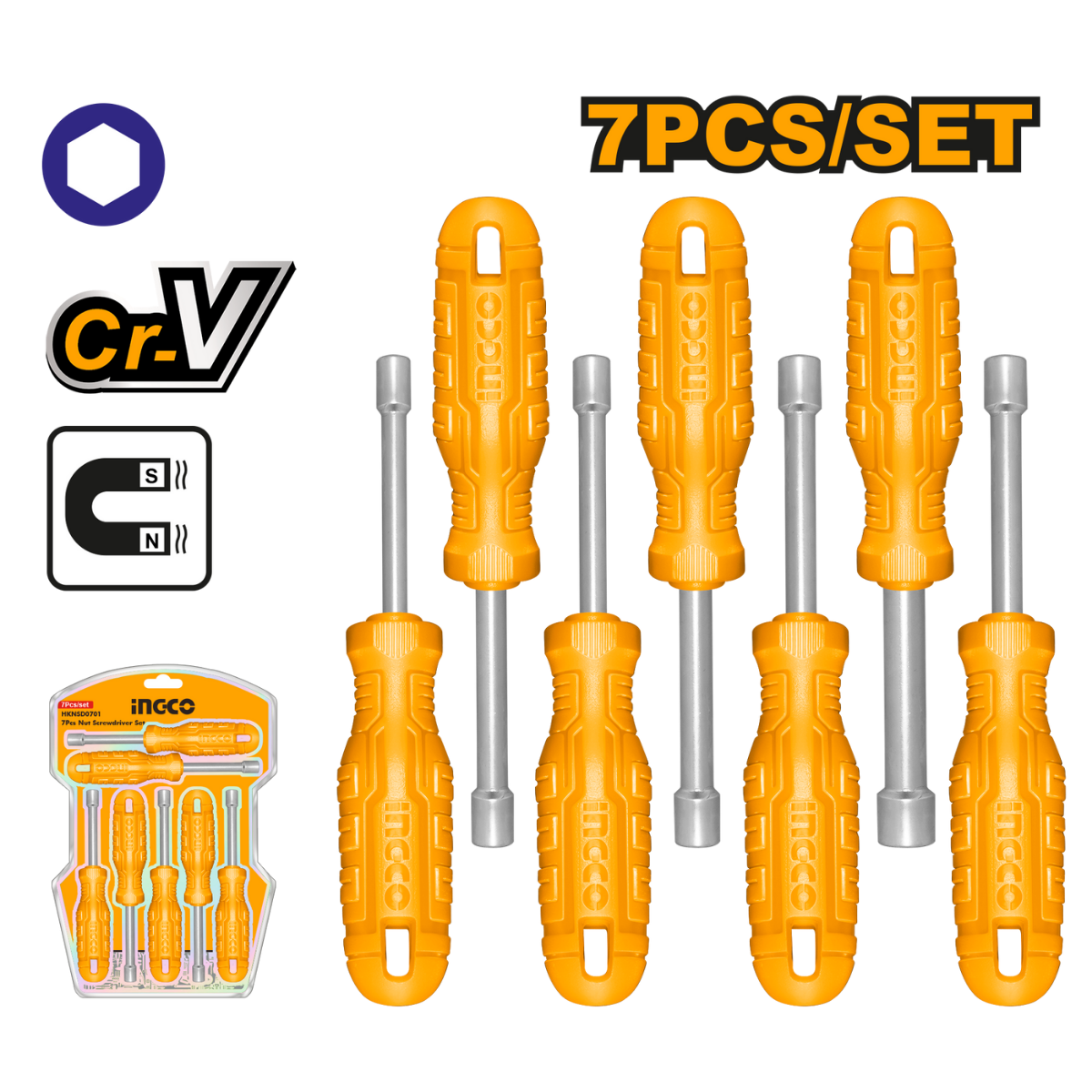 Ingco Screwdriver / Nut Screwdriver Set - (7 Piece) HKNSD0701