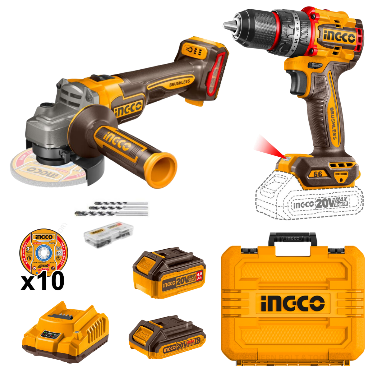 Special - Ingco Cordless Angle Grinder & 66Nm Drill 20V Combo kit