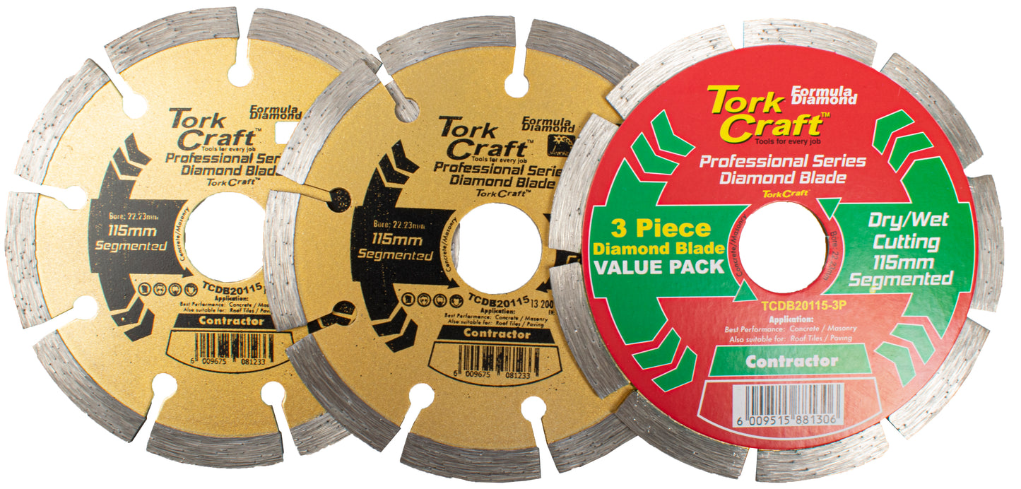 Tork Craft Diamond Blade Segmented 115Mm Professional Bulk 3 Pack Shrink