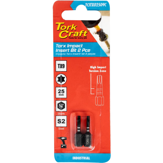 Tork Craft Torx Tx 9 Impact Insert Bit 25Mm 2Pc Carded