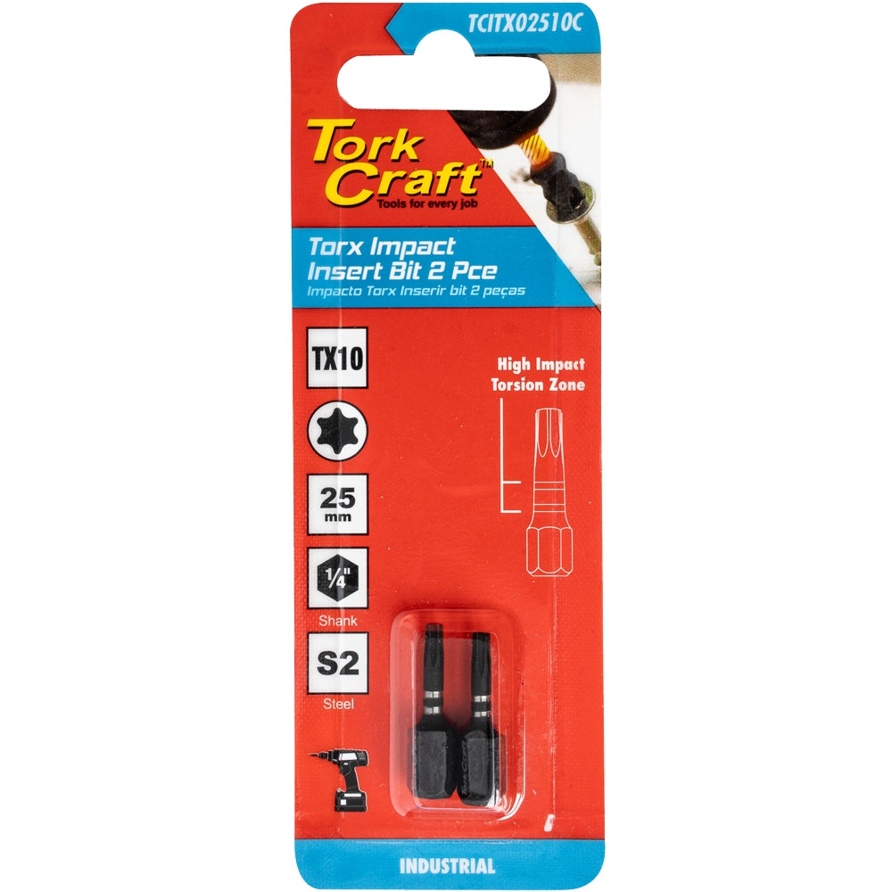 Tork Craft Torx Tx 10 Impact Insert Bit 25Mm 2Pc Carded