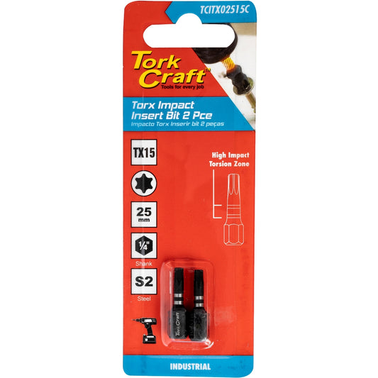 Tork Craft Torx Tx 15 Impact Insert Bit 25Mm 2Pc Carded