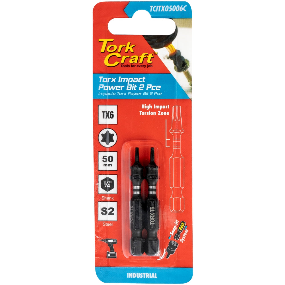 Tork Craft Torx Tx 6 Impact Power Bit 50Mm 2Pc Carded