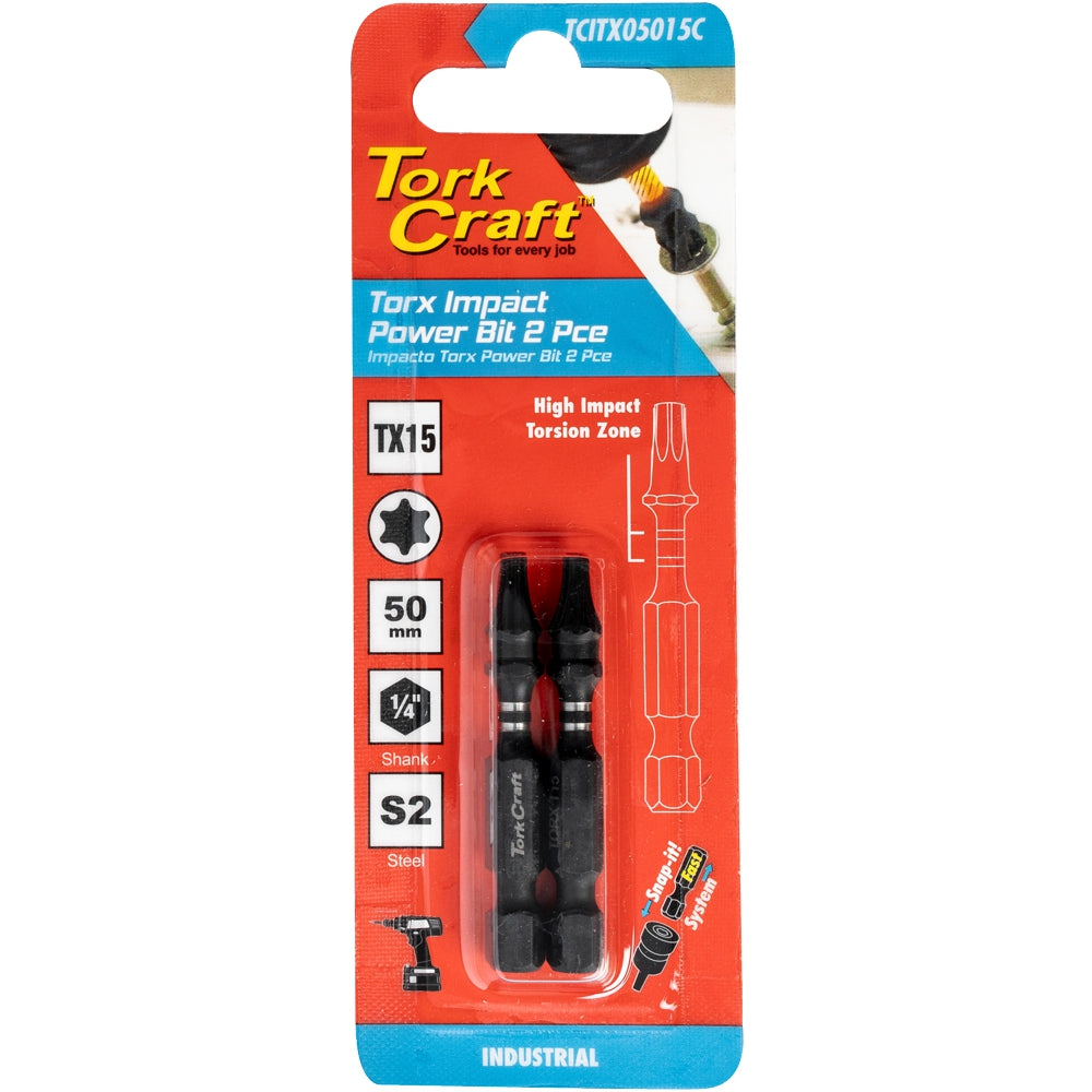 Tork Craft Torx Tx 15 Impact Power Bit 50Mm 2Pc Carded