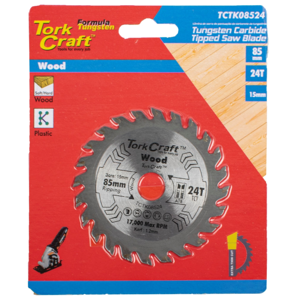 Tork Craft Tct Saw Blade 85Mm X 1.2Mm X 15Mm X 24T Wood Thin Kerf