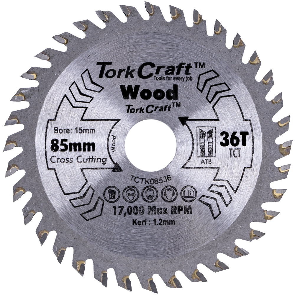 Tork Craft Tct Saw Blade 85Mm X 1.2Mm X 15Mm X 36T Wood Thin Kerf