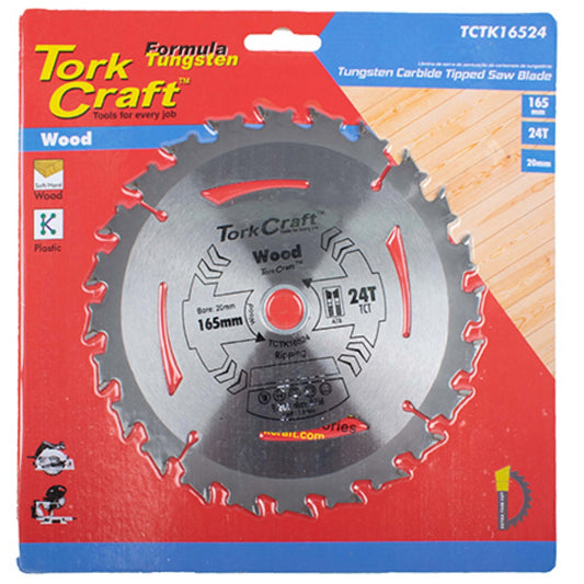 Tork Craft Tct Saw Blade 165Mm X 1.6Mm X 20Mm X 24T Wood Thin Kerf