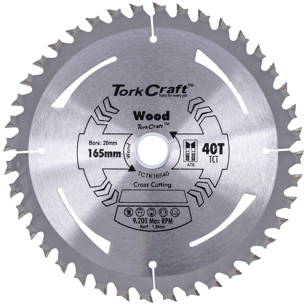 Tork Craft Tct Saw Blade 165Mm X 1.6Mm X 20Mm X 40T Wood Thin Kerf