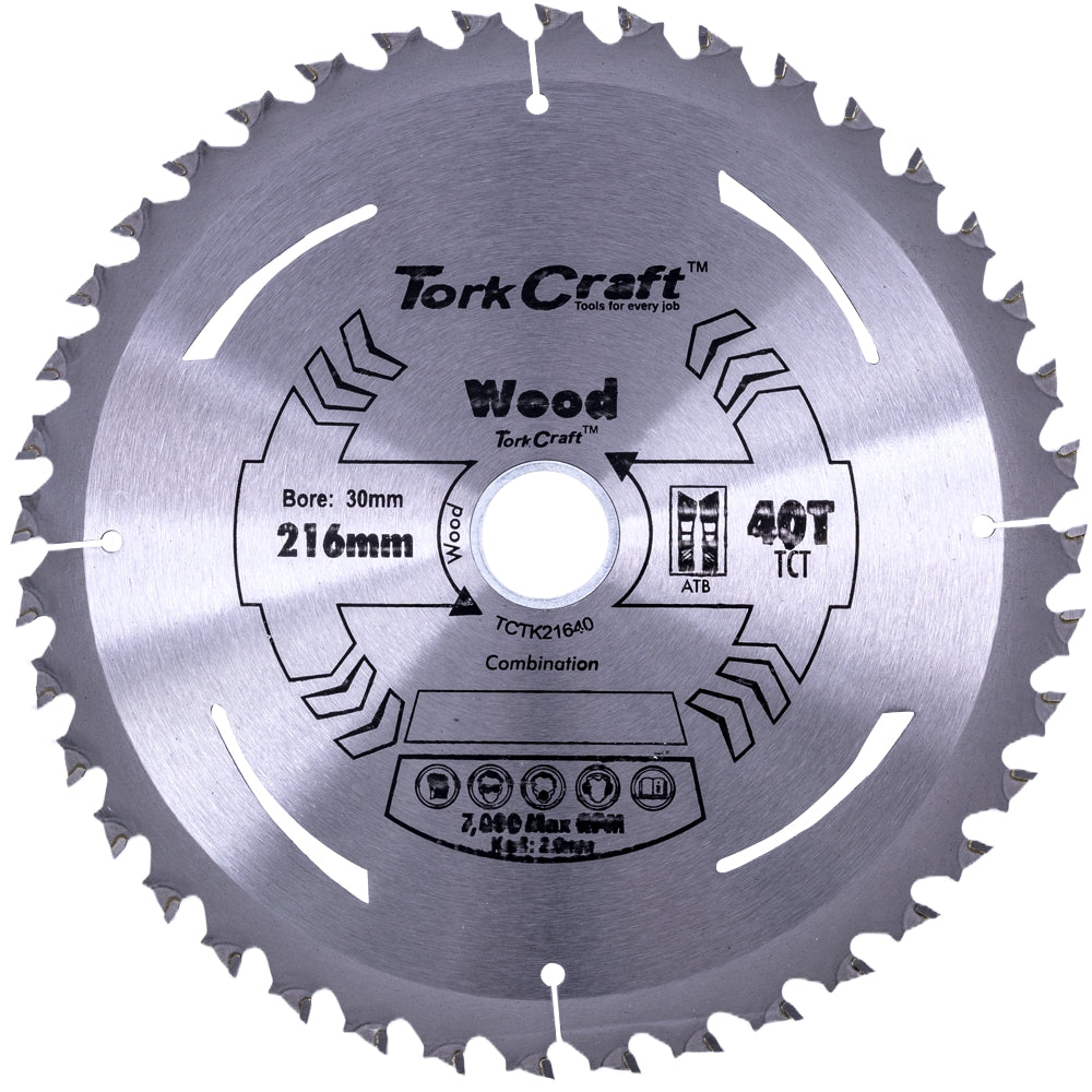 Tork Craft Tct Saw Blade 216Mm X 2.0Mm X 30Mm X 40T Wood Thin Kerf