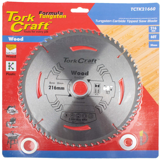 Tork Craft Tct Saw Blade 216Mm X 2.0Mm X 30Mm X 60T Wood Thin Kerf