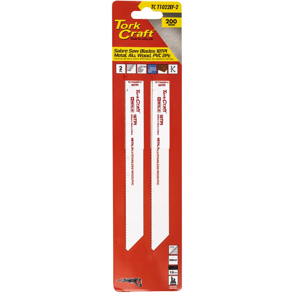 Tork Craft Sabre Saw Blade 200 X 1.4Mm 18Tpi  Metal, Pvc 2Pc