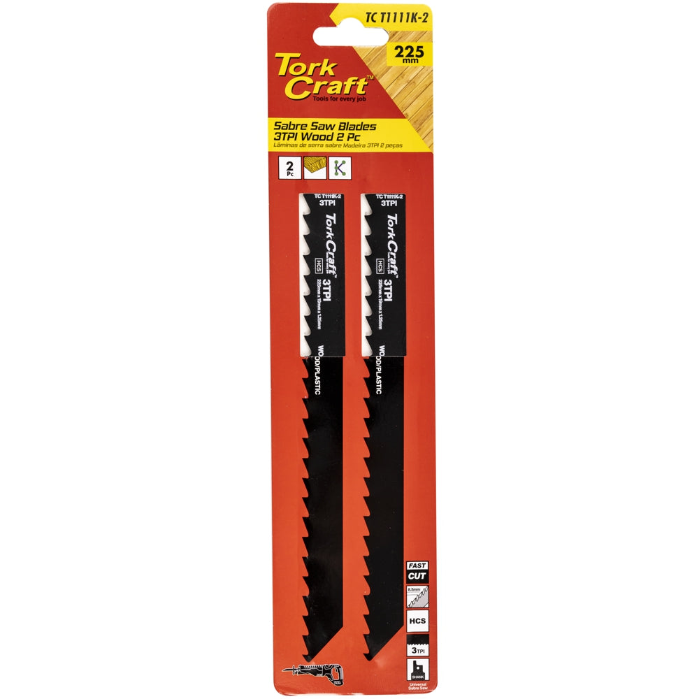 Tork Craft Sabre Saw Blade 225 X 8.5Mm 3Tpi Wood 2Pc