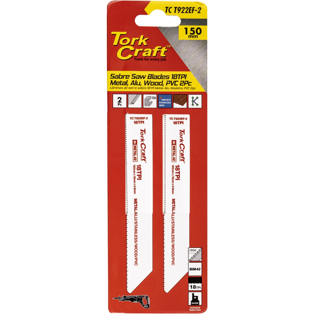 Tork Craft Sabre Saw Blade 150 X 1.4Mm 18Tpi Metal, Pvc 2Pc