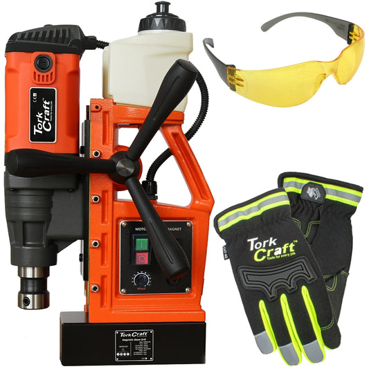 Tork Craft Mag. Base Drill Tcmd0035Hd + A5 Anti-Cut Glove Lar Gl102 + Eye Wear B5