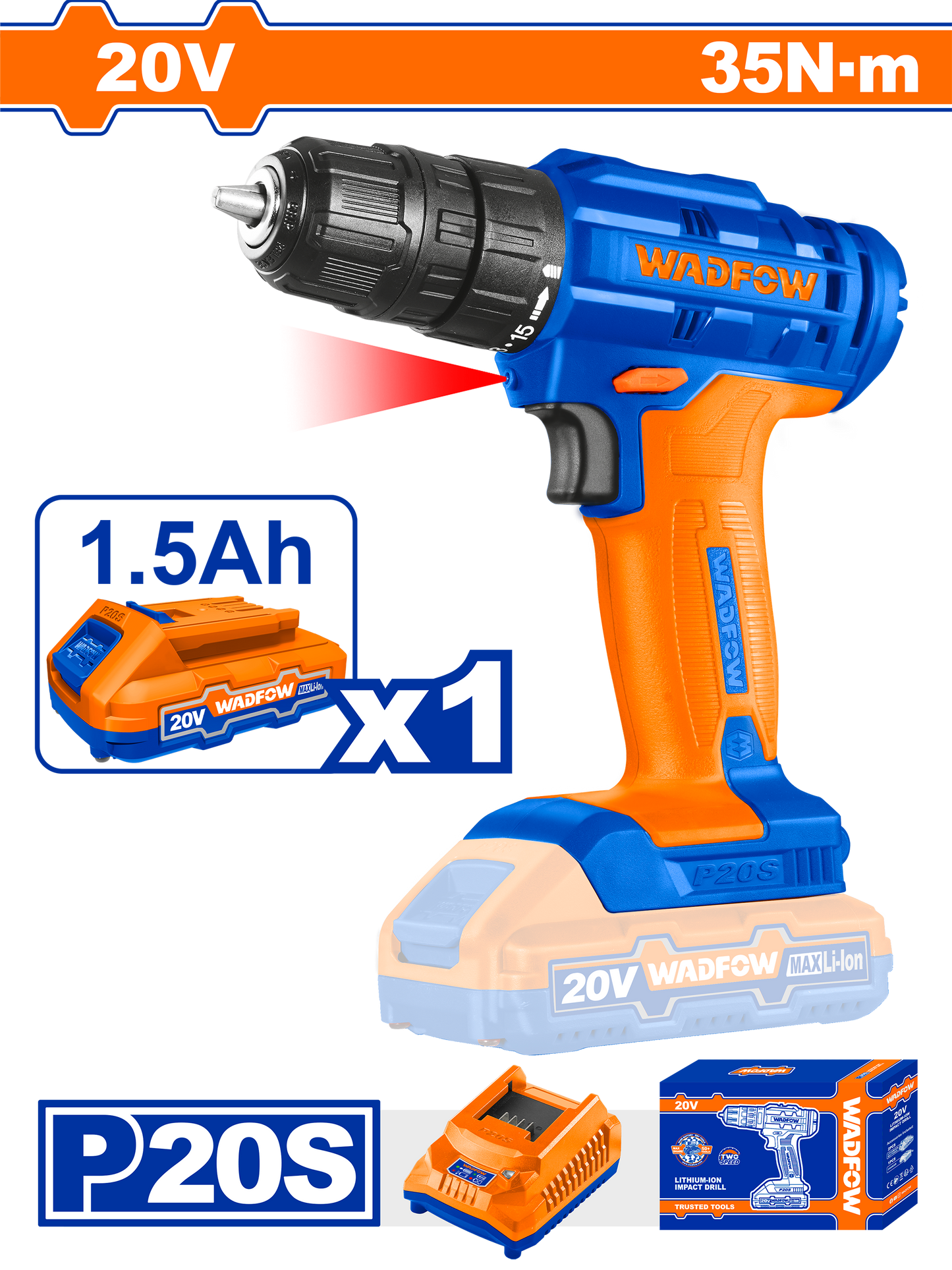 Wadfow Lithium-Ion Cordless Drill