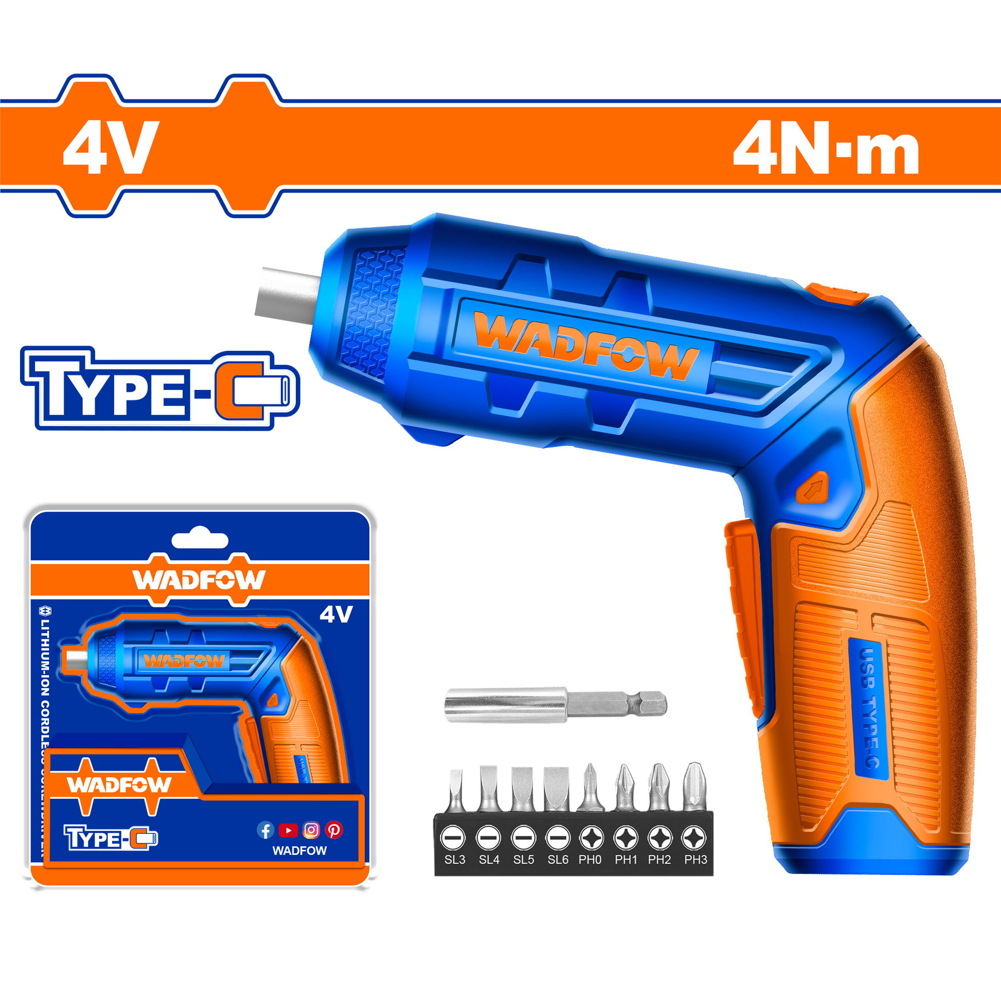 Wadfow Lithium-Ion cordless screwdriver 4V WCV4415