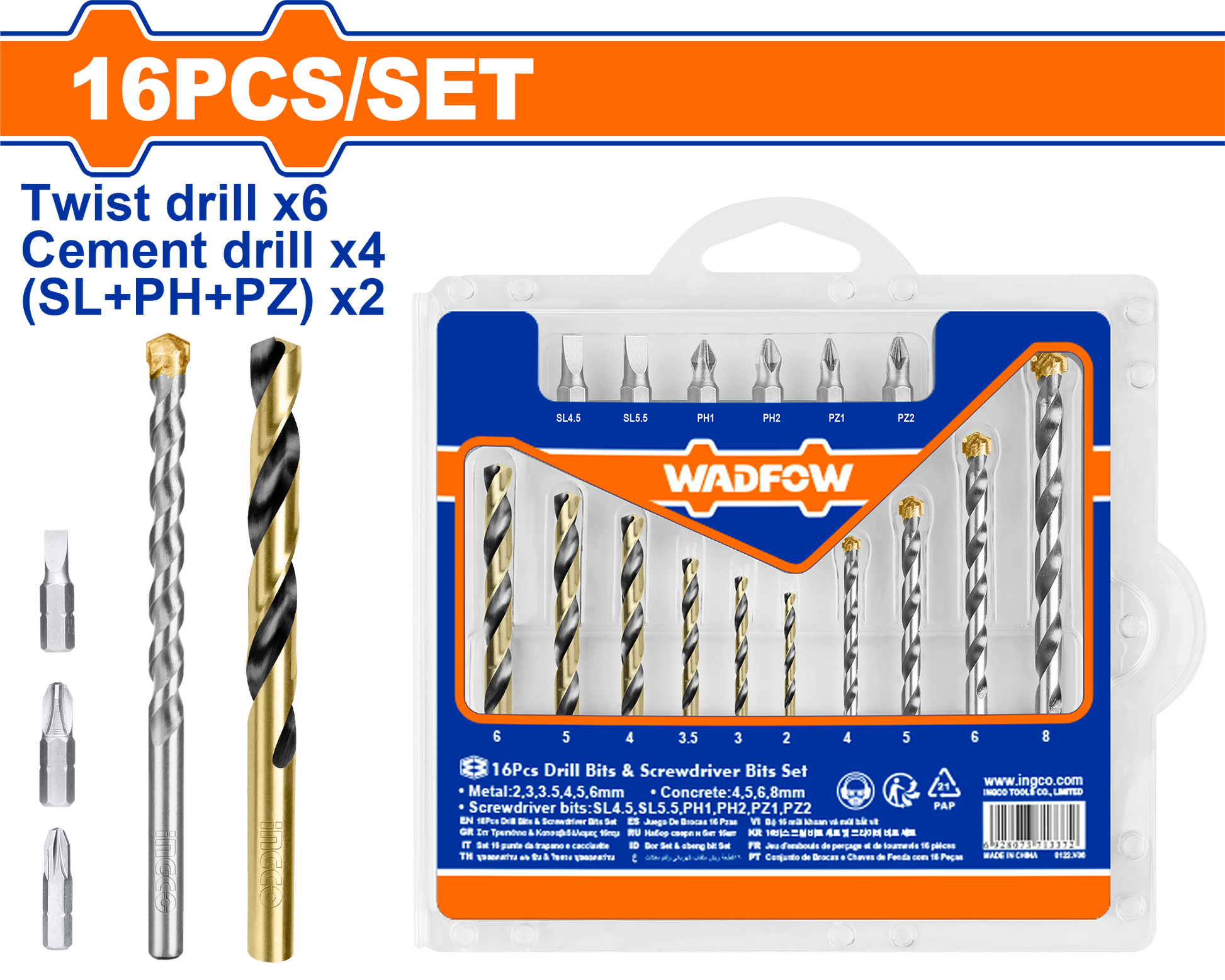 Wadfow Drill bits and screwdriver bits set 16 Piece WKS4165