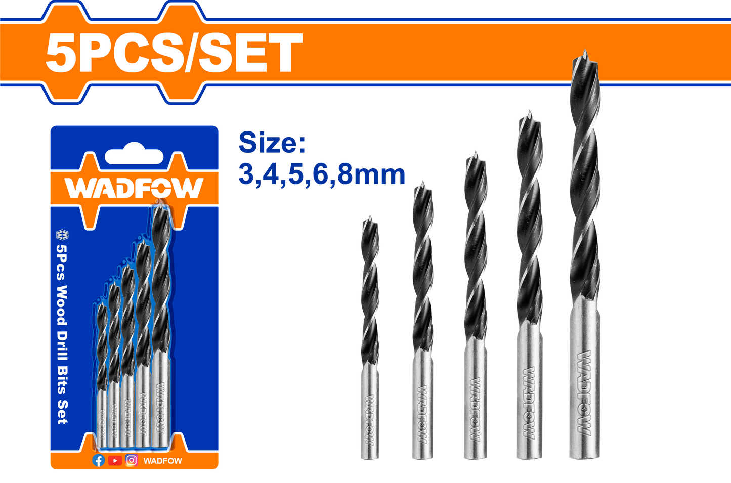 Wadfow Wood drill bits set 5 Piece WSJ3K01