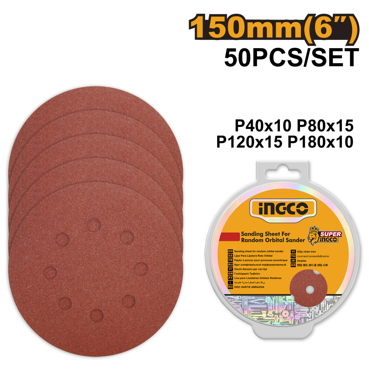 Ingco Sanding sheet for random orbital sander 150mm No Holes