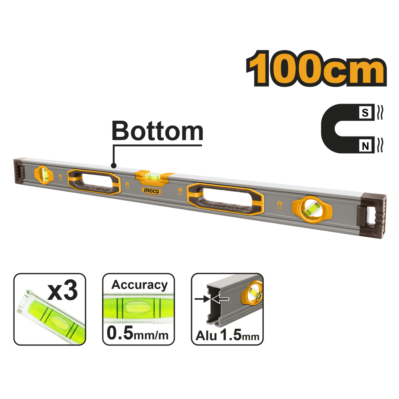 Ingco Aluminum Level With Magnet 1M