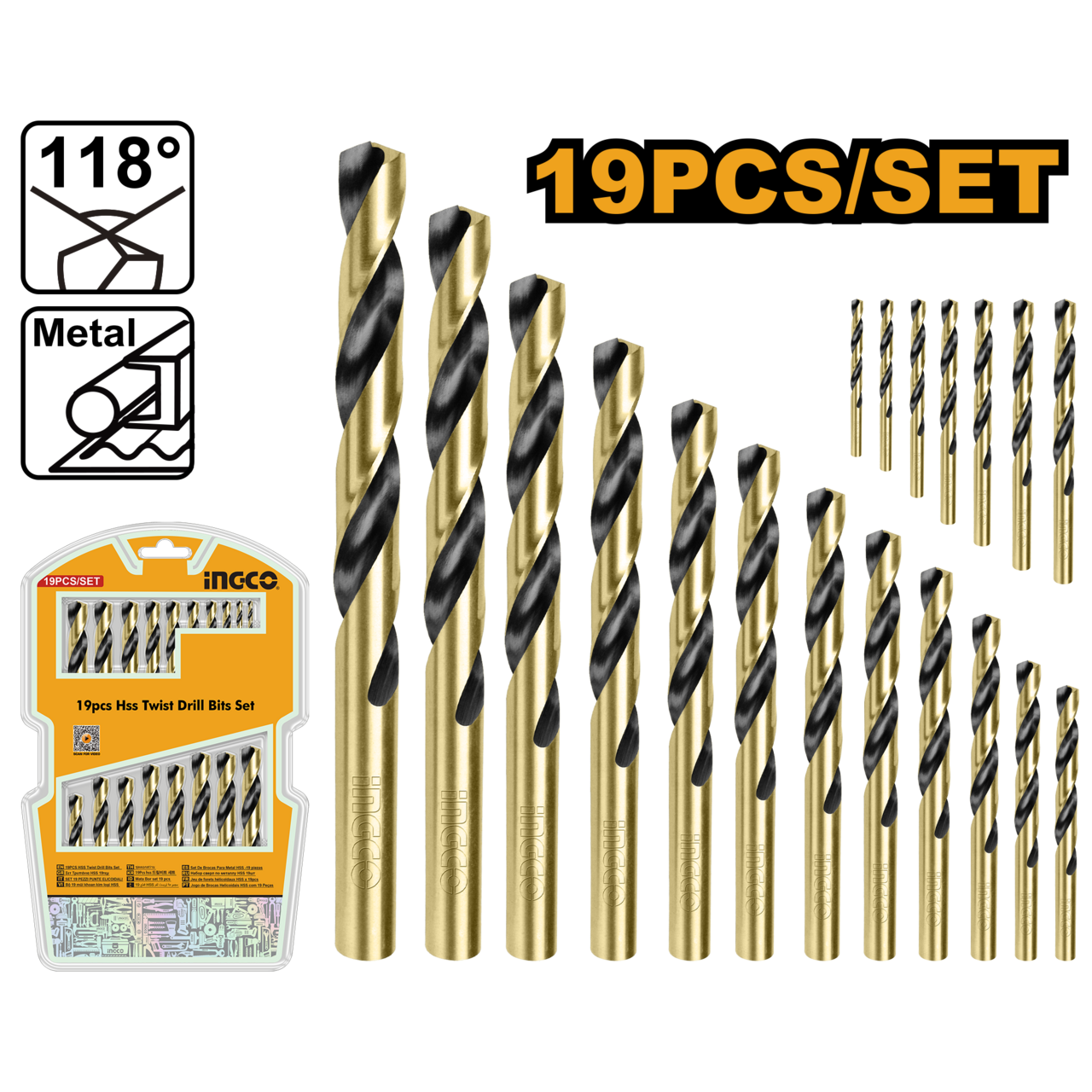 Ingco HSS Twist Drill Bit Set 19Pcs