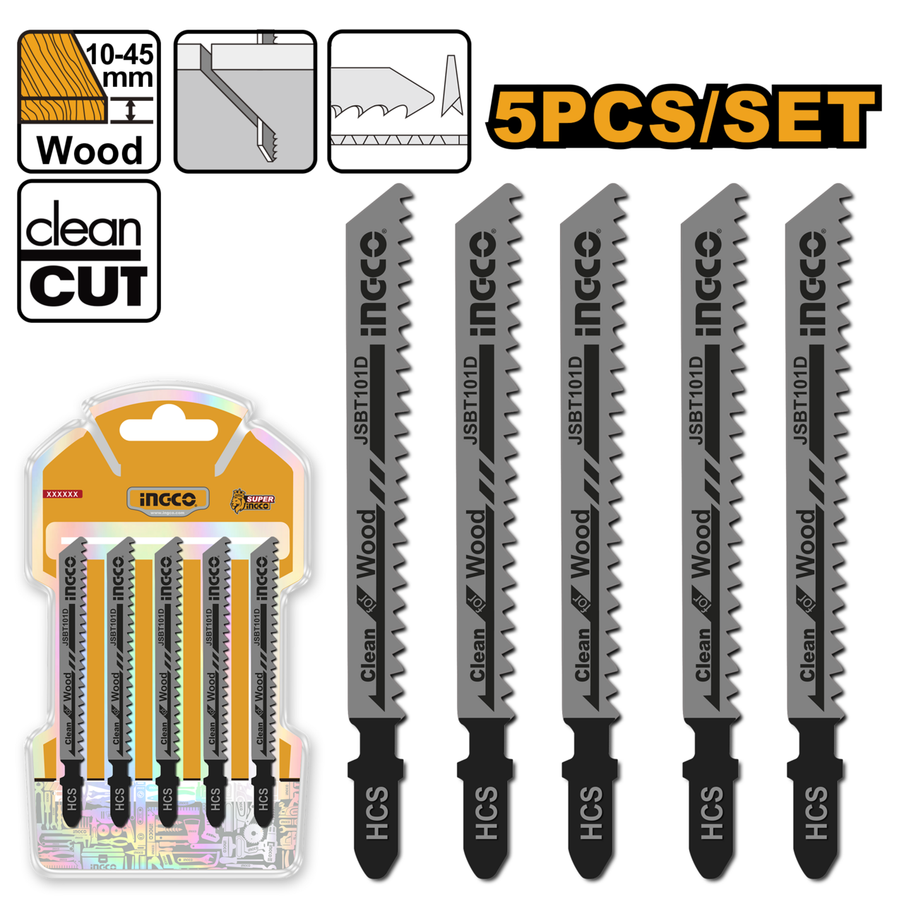 Ingco Jig saw blade for wood 5 Pcs