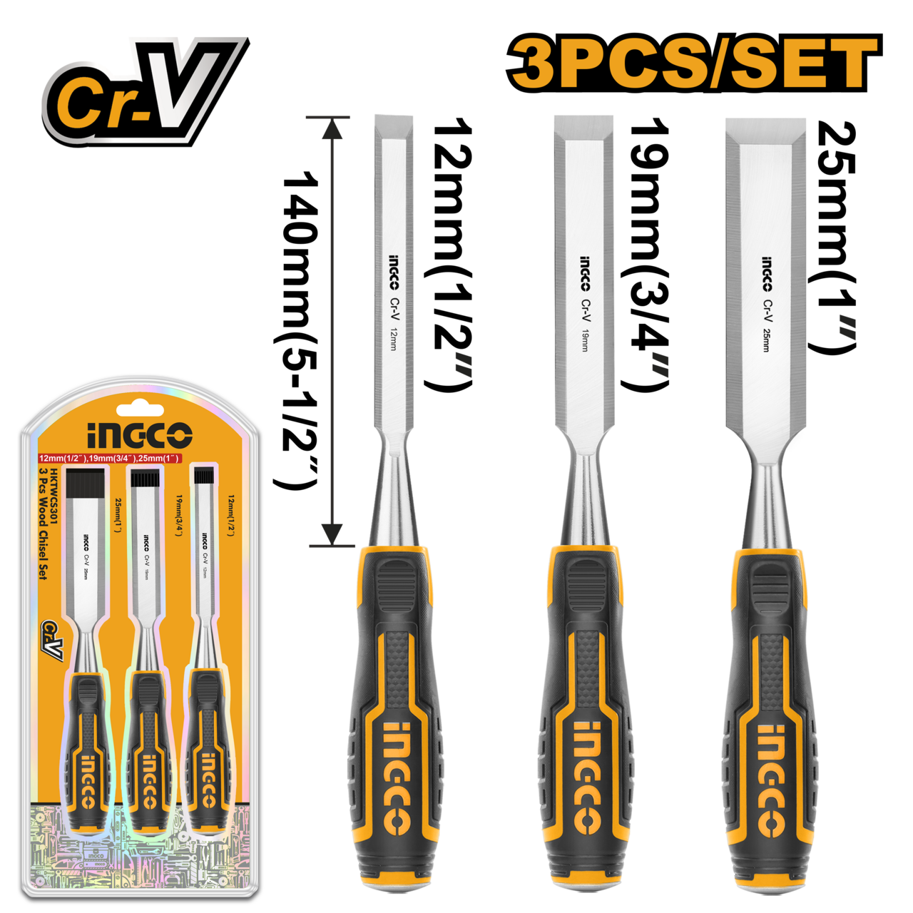 Ingco Wood Chisel Set 3Pcs