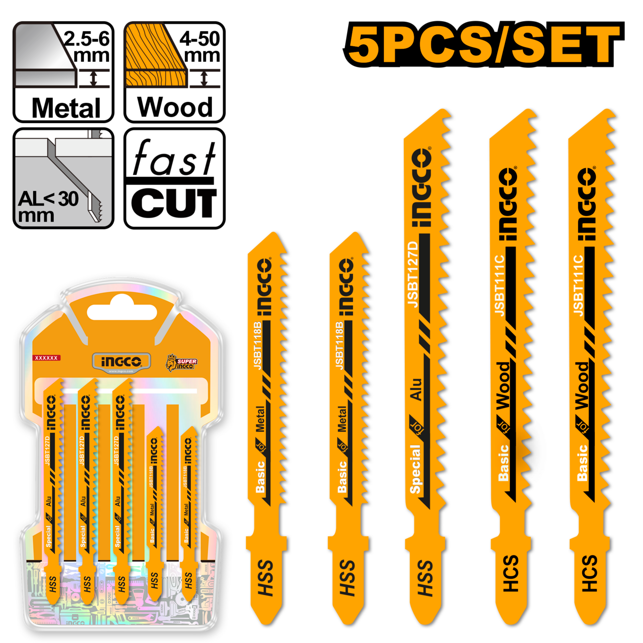 Ingco Jig saw blade for metal 5Pcs