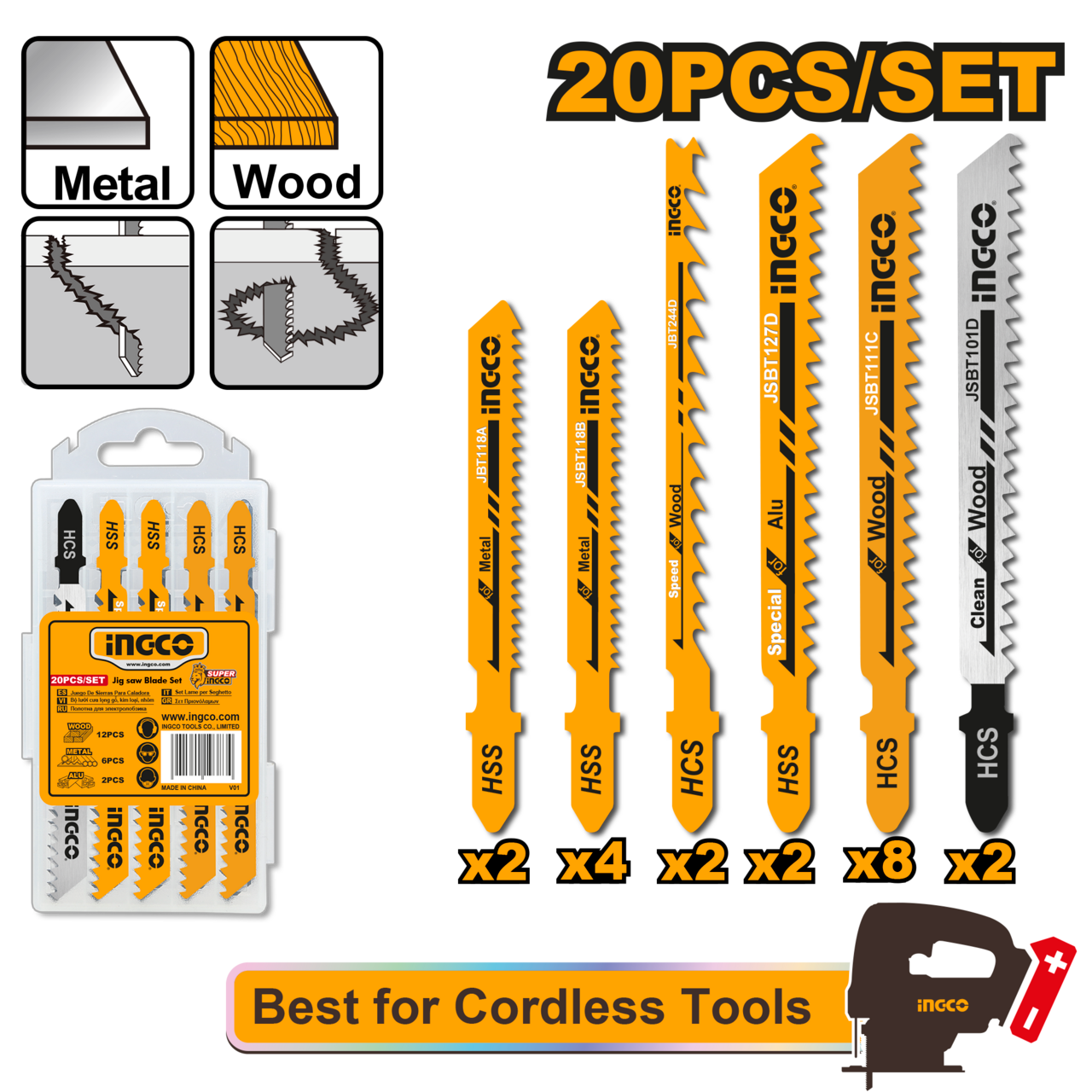 Ingco Jig saw blade set 20Pcs