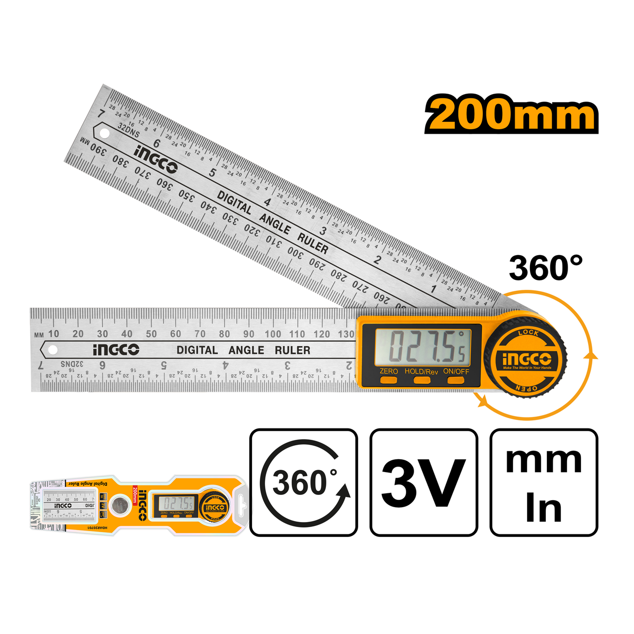 Ingco Digital Angle Ruler 200mm