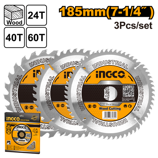 Ingco TCT Saw Blade Set 185mm 3Pcs Set