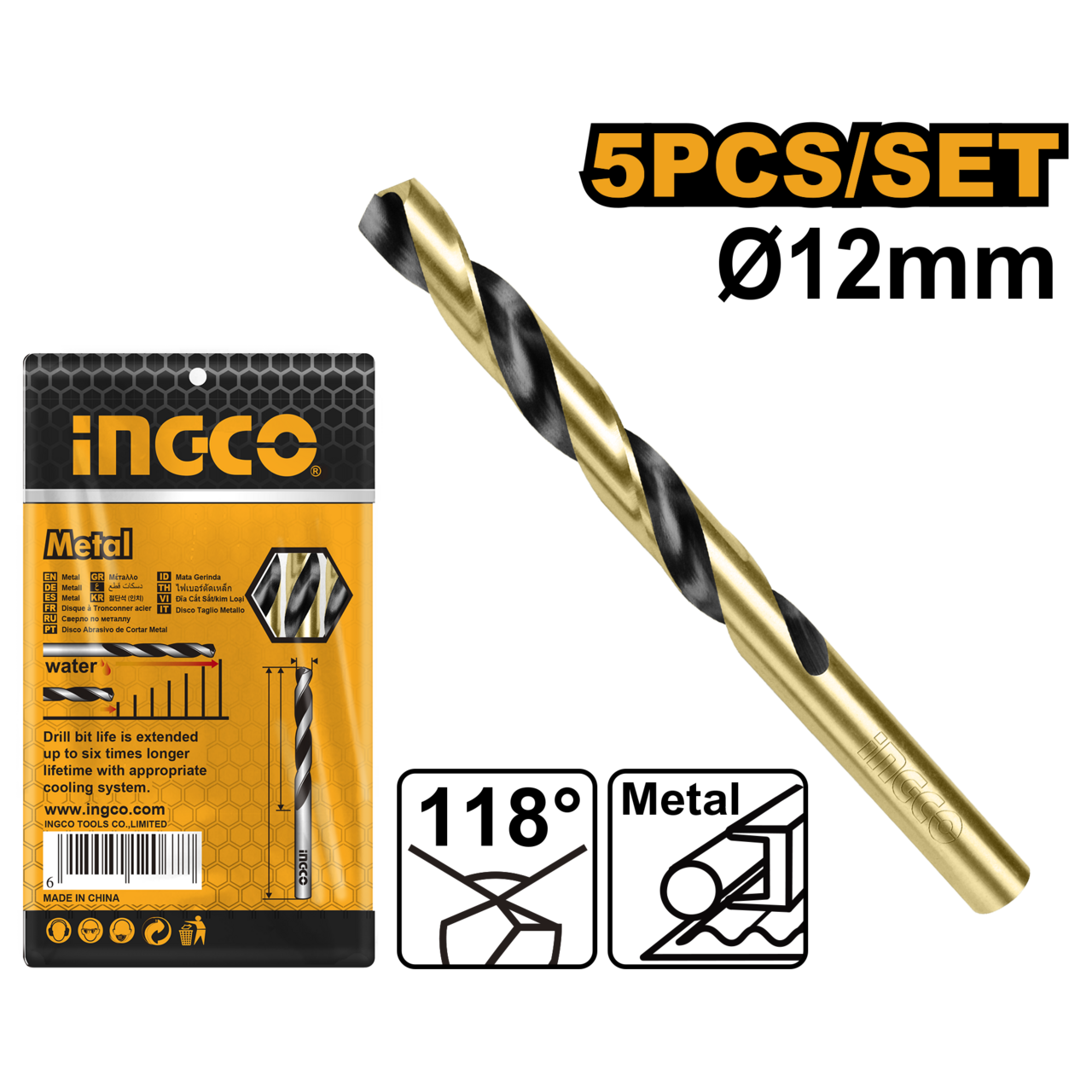 Ingco HSS Drill Bit 12mm 5Pcs