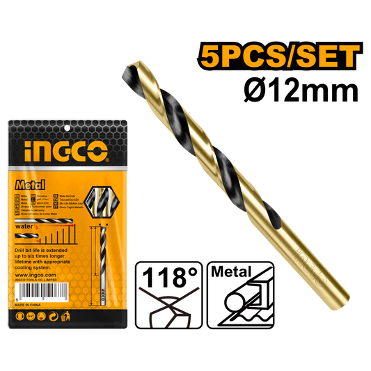 Ingco HSS Drill Bit 12mm 5Pcs