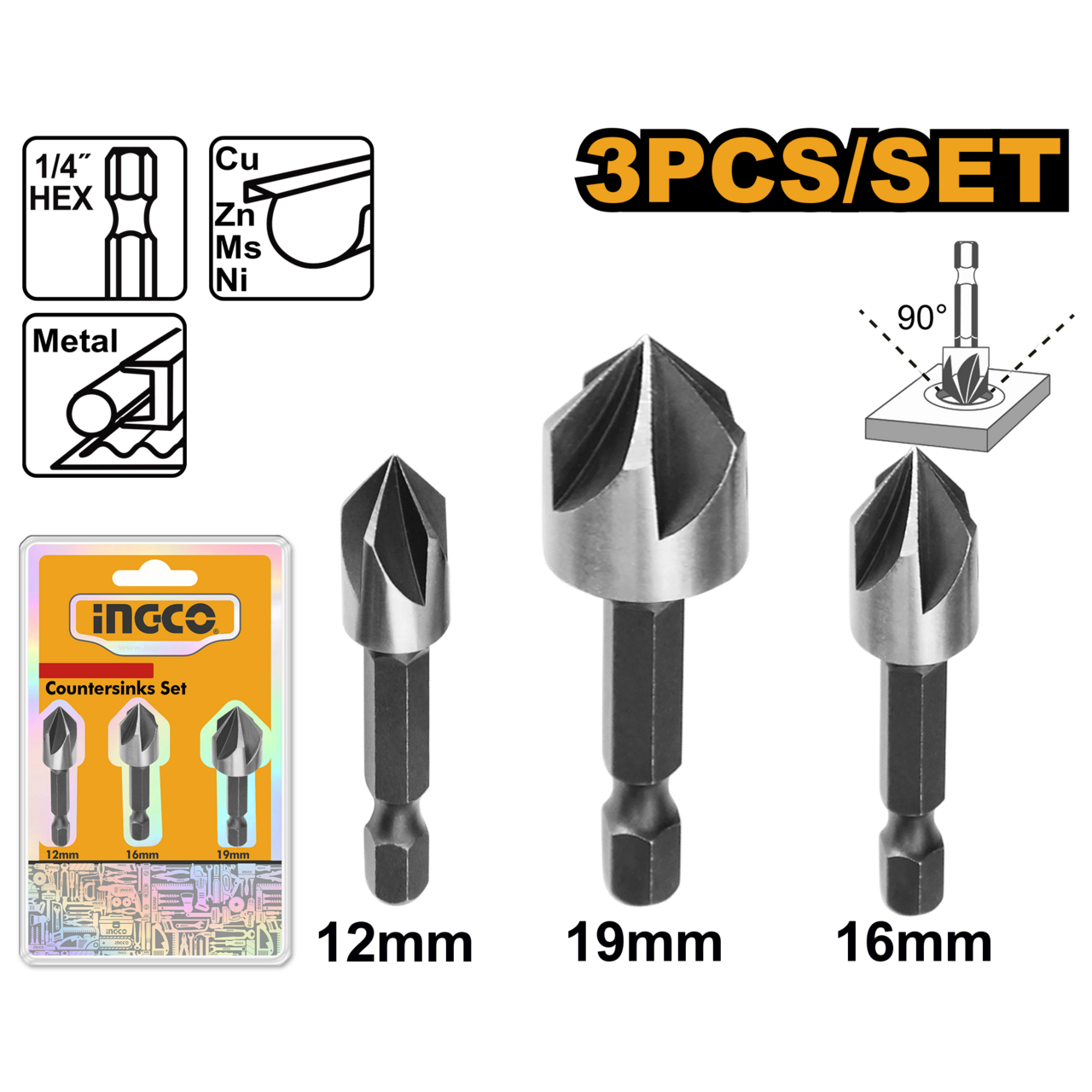 Ingco Countersinks set 3Pcs