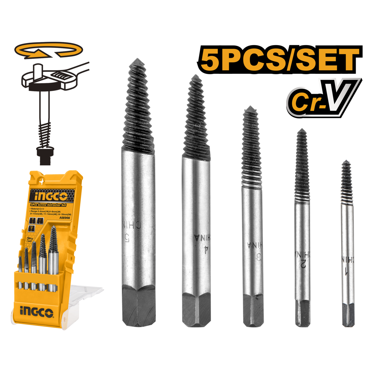 Ingco Screw Extractor set Metric 5pcs